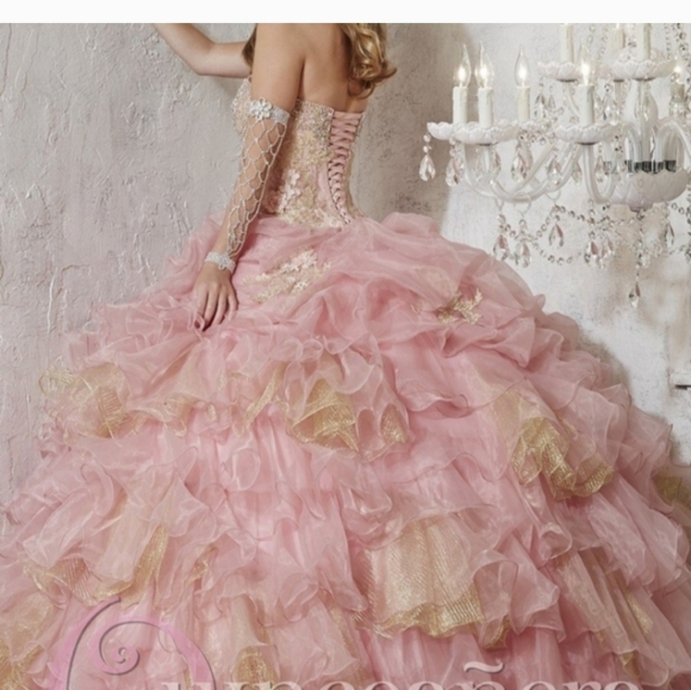 Pink and Gold Ruffled Ball Gown